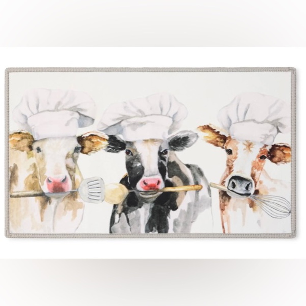 Microplush Kitchen Mat w/ Cow Chef Print by Mainstays 18” x 30”, NWT